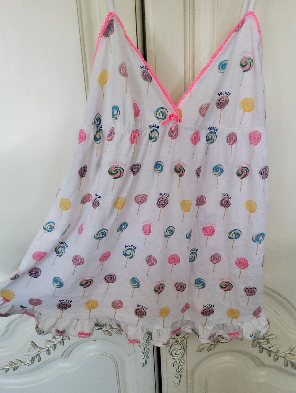 Reserved VS Pink 2010 Lollipop Print Babydoll Camisole with Pink Trim